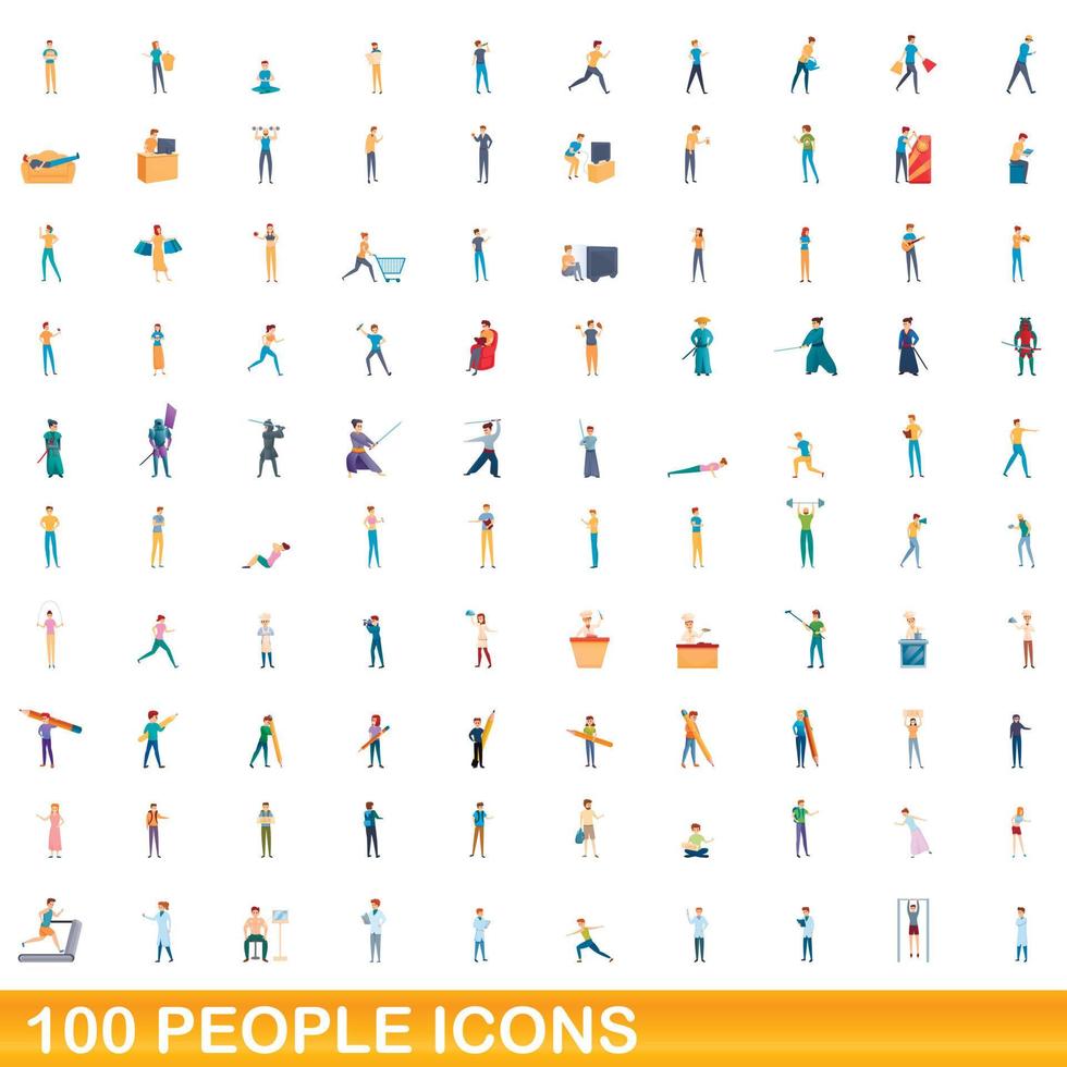 100 Personen Icons Set, Cartoon-Stil vektor