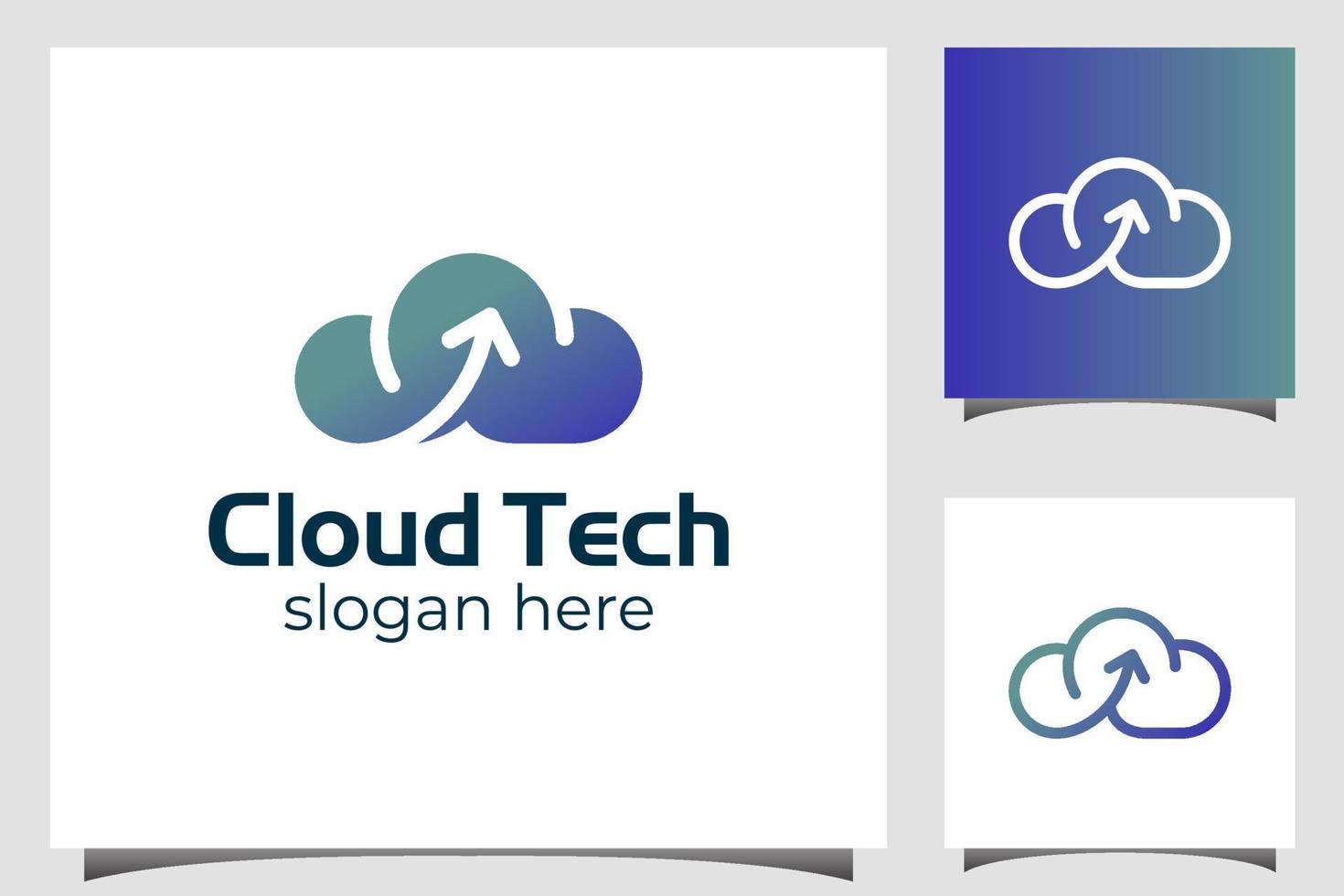 modernes Cloud-Datennetzwerk-Logo mit oberem Pfeil-Symboldesign für Technologie, Download vektor