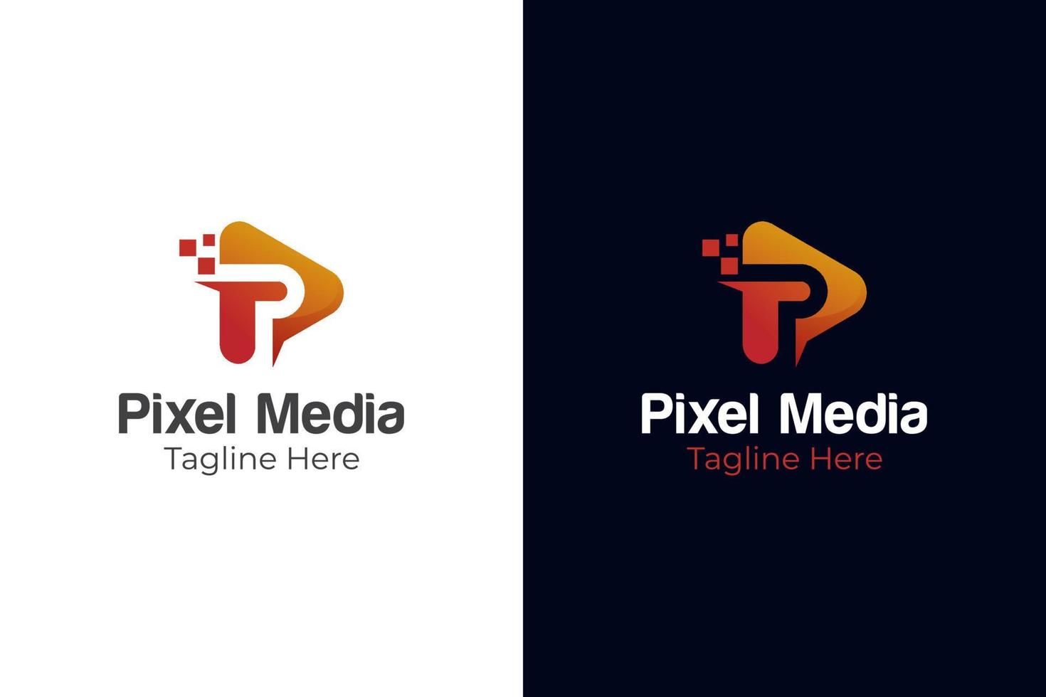 Pixel-Play-Media-Logo-Design mit Buchstabe p-Symbol für Studiomusik, Video-Player-Multimedia-Gradienten-Symbol vektor