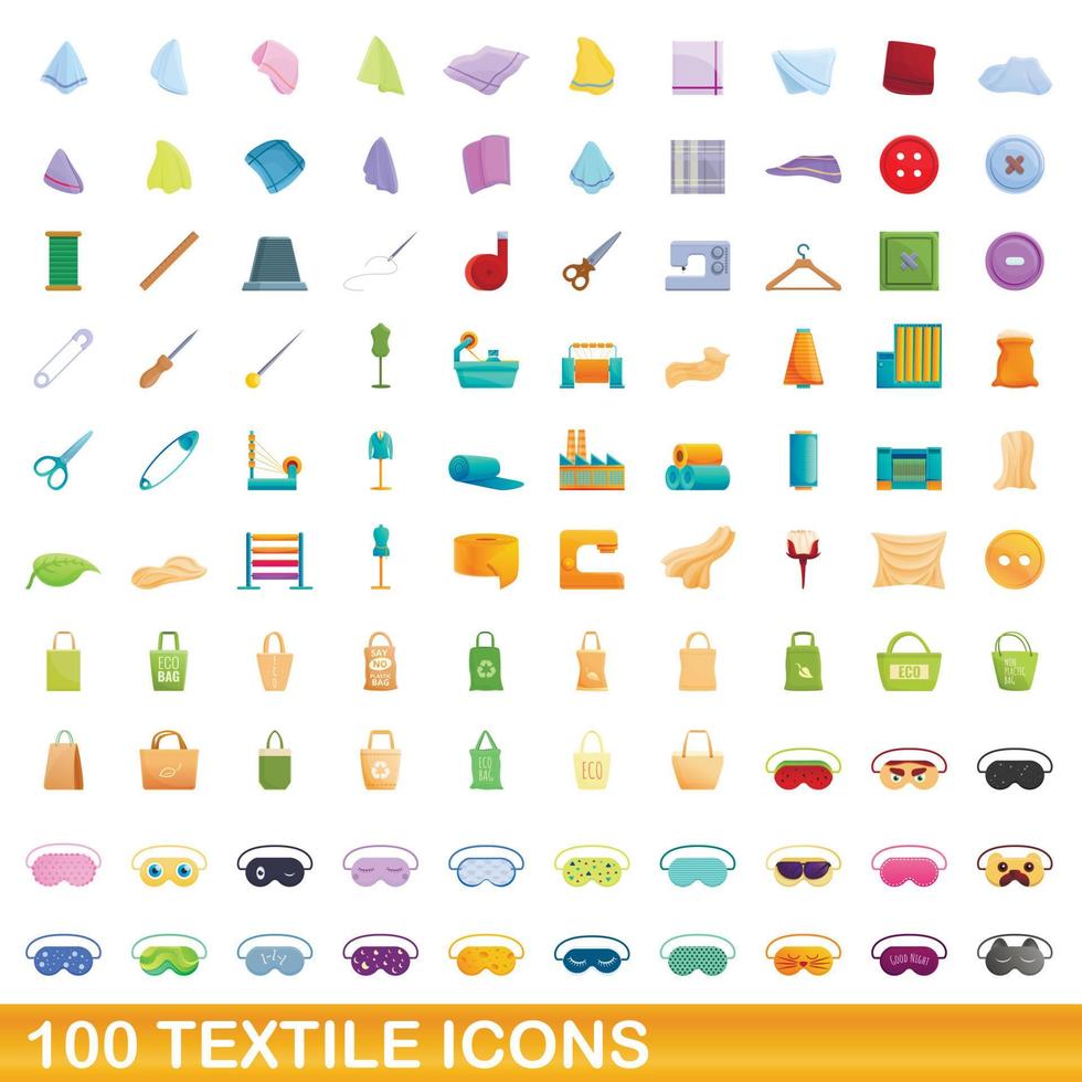 100 textil ikoner set, tecknad stil vektor