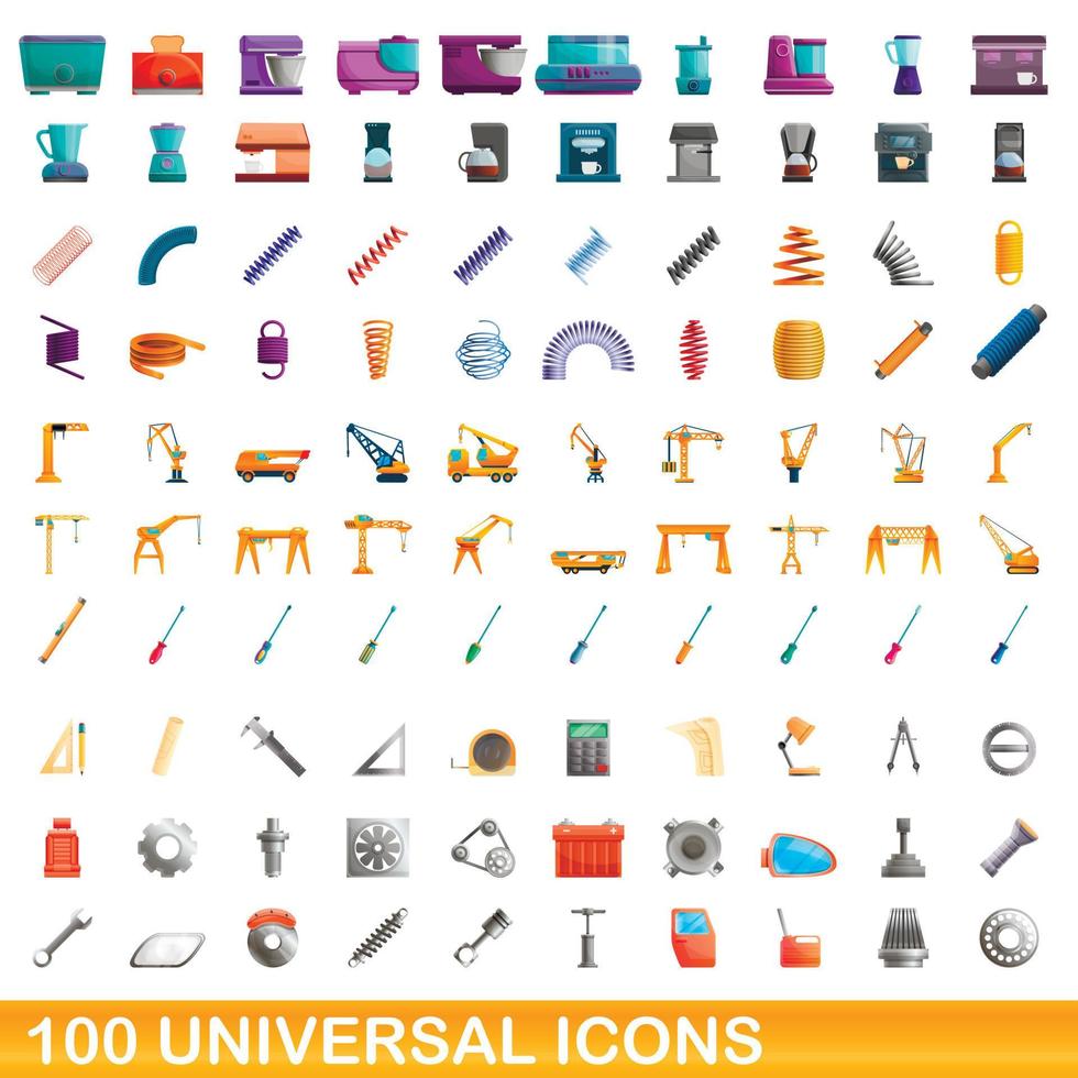 100 universelle Symbole im Cartoon-Stil vektor