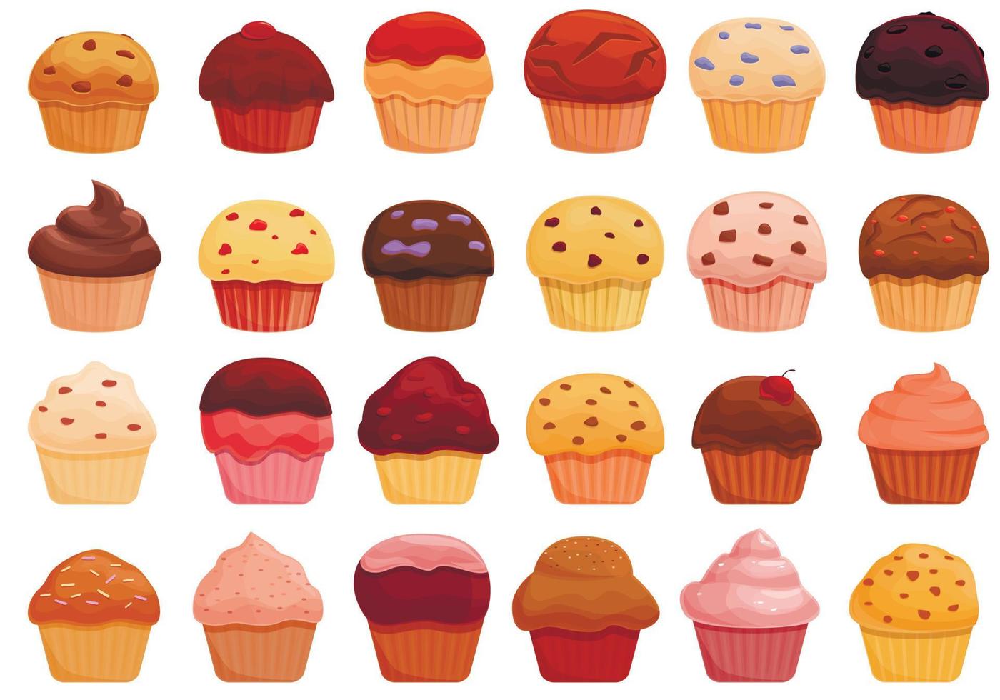 Muffin-Icons gesetzt, Cartoon-Stil vektor