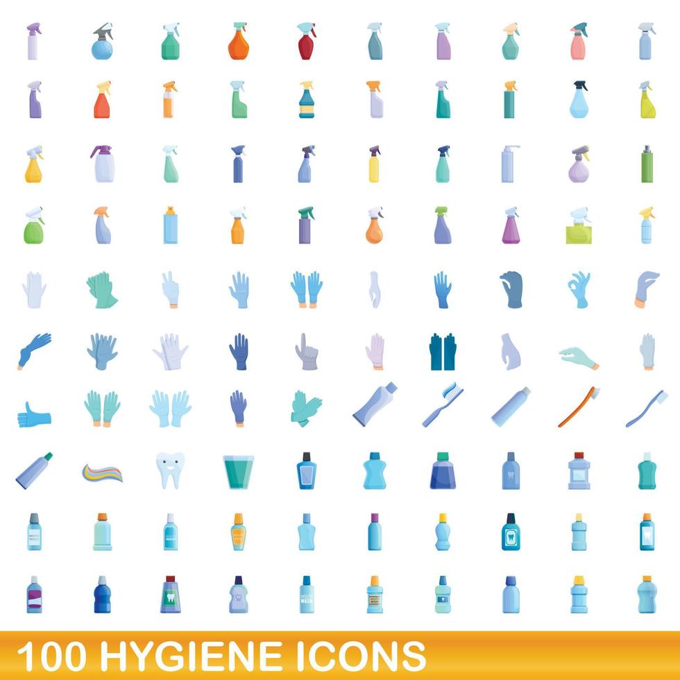 100 Hygienesymbole im Cartoon-Stil vektor