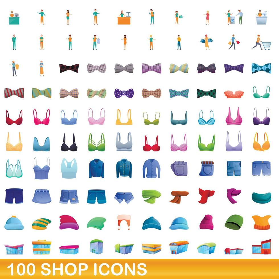 100 Shop-Icons gesetzt, Cartoon-Stil vektor