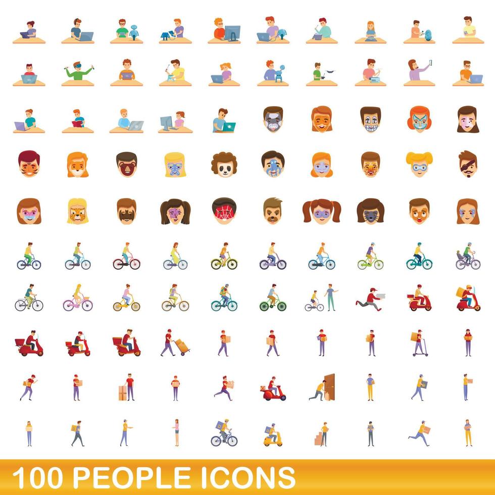 100 Personen Icons Set, Cartoon-Stil vektor