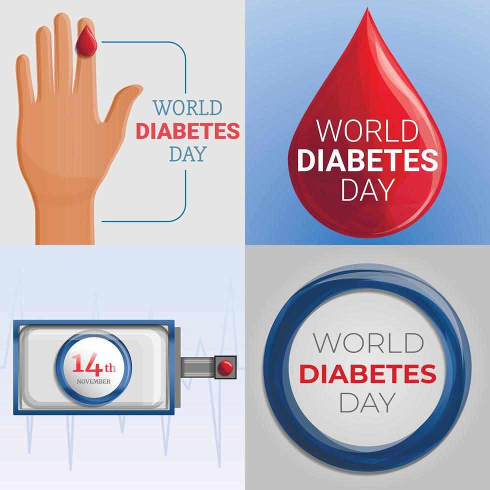 Diabetes-Tag-Banner-Set, Cartoon-Stil vektor