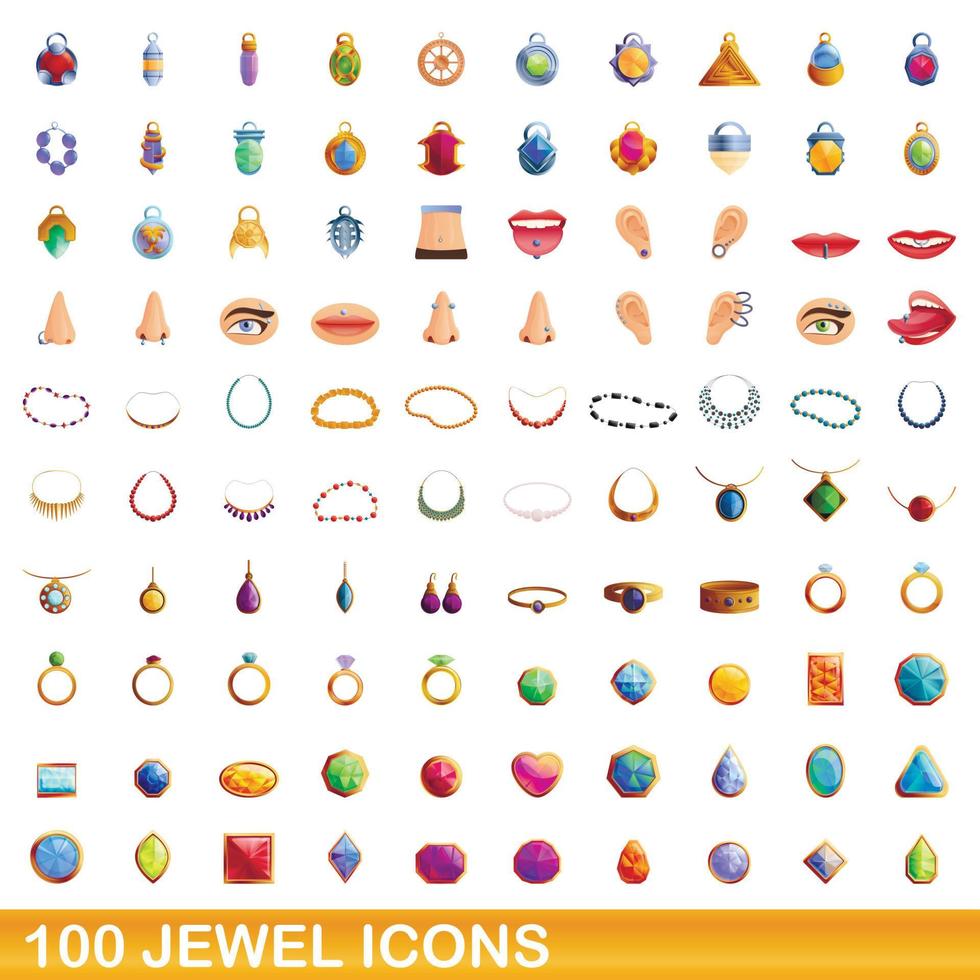 100 Juwelensymbole im Cartoon-Stil vektor