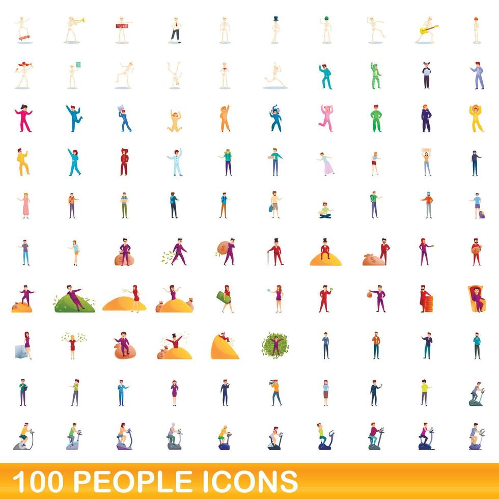 100 Personen Icons Set, Cartoon-Stil vektor