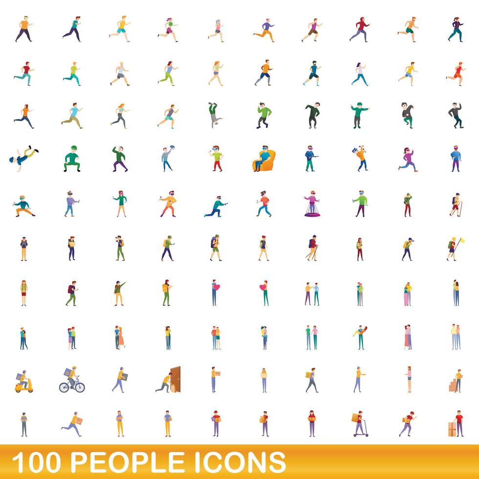 100 Personen Icons Set, Cartoon-Stil vektor