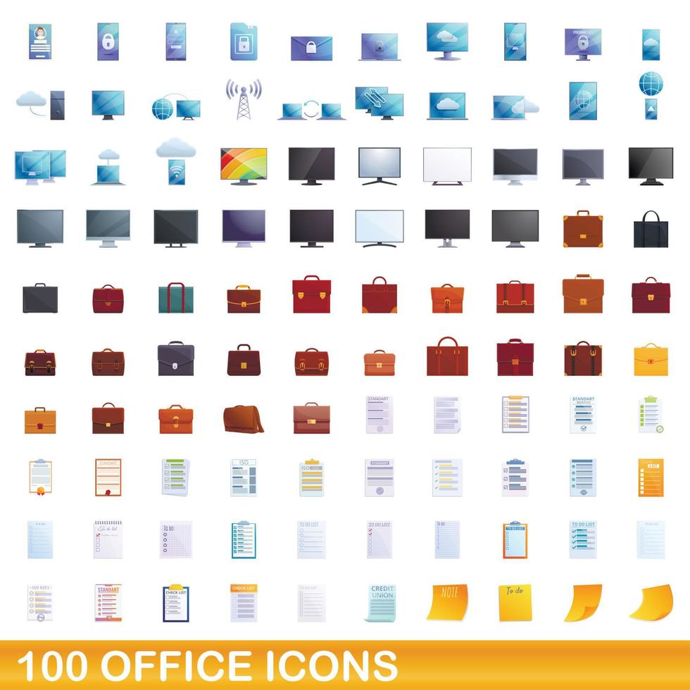 100 Bürosymbole im Cartoon-Stil vektor