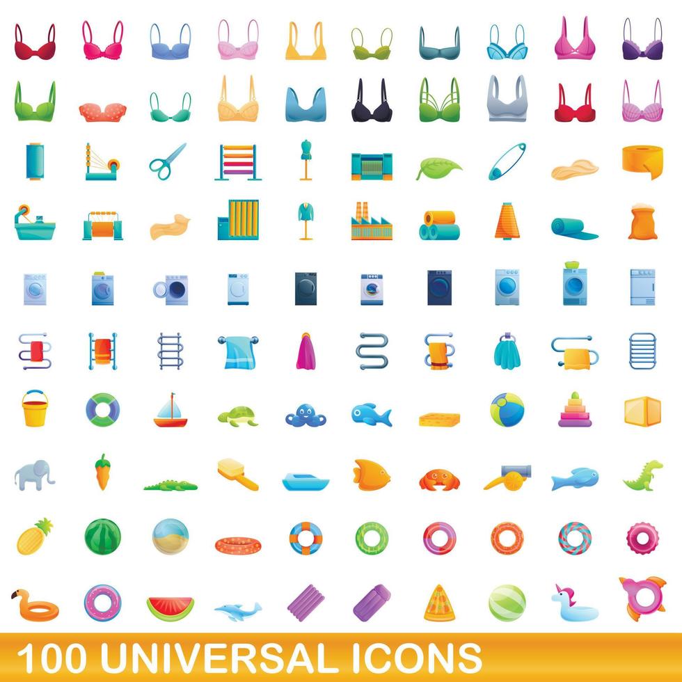 100 universelle Symbole im Cartoon-Stil vektor