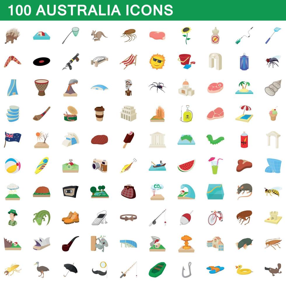 100 australische Symbole im Cartoon-Stil vektor