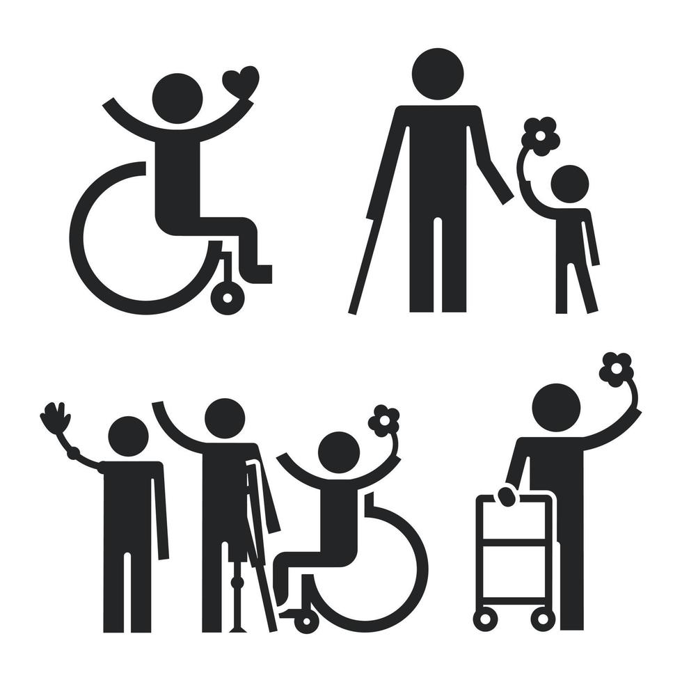 dag personer funktionshinder ikonuppsättning, enkel stil vektor