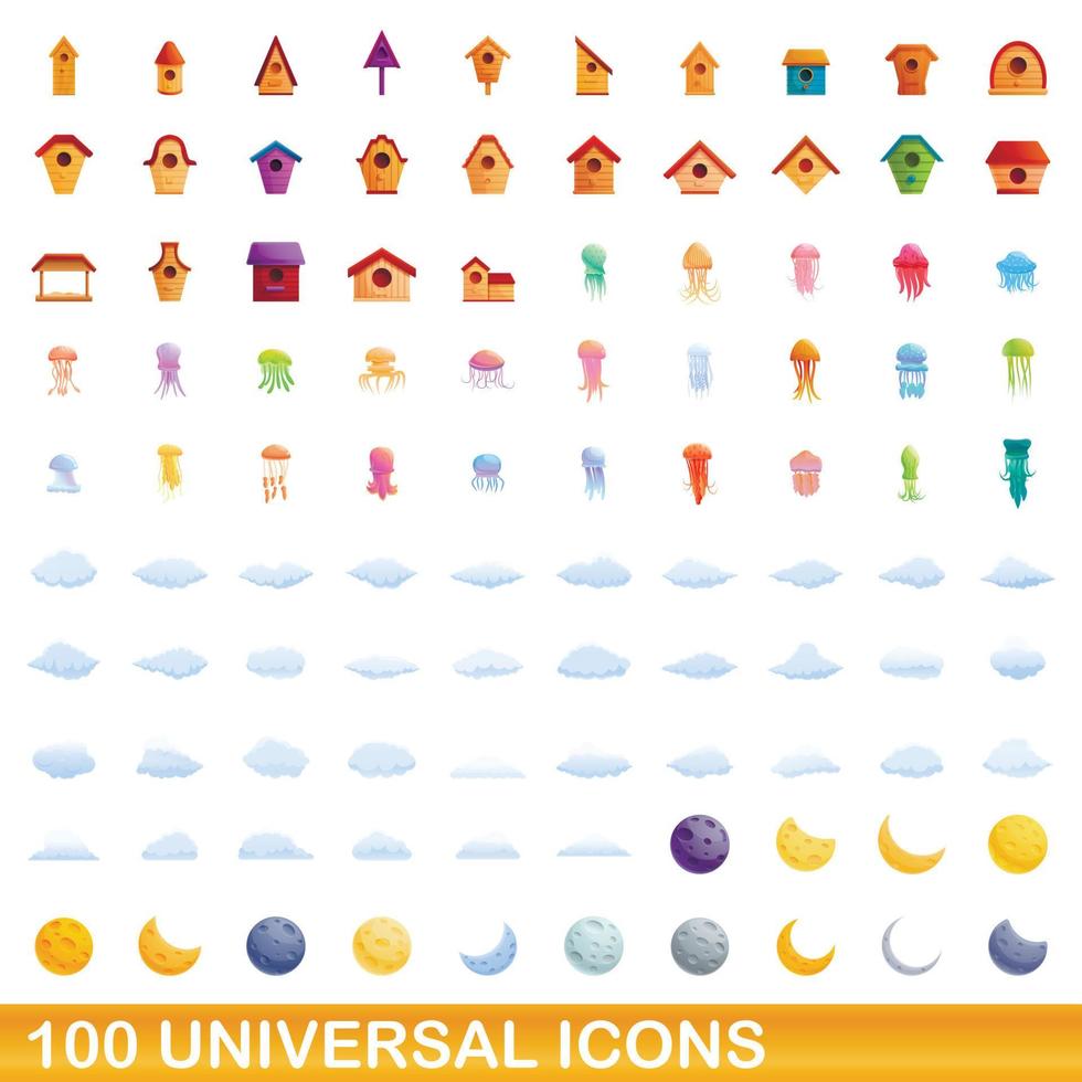 100 universelle Symbole im Cartoon-Stil vektor