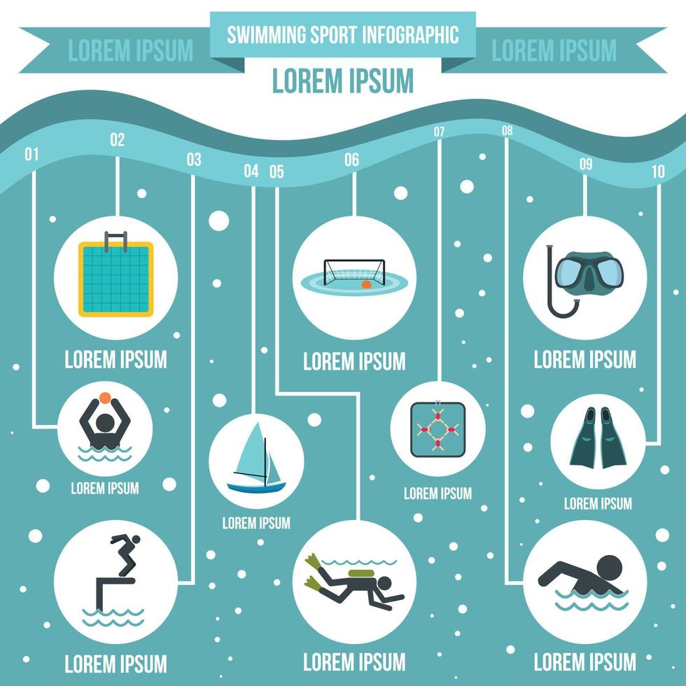 Schwimmsport-Infografik-Elemente, flacher Stil vektor
