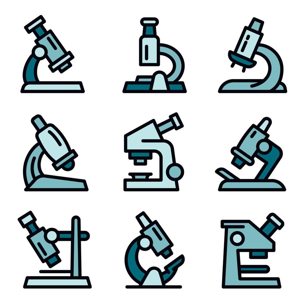 Mikroskop-Icons gesetzt, Umrissstil vektor