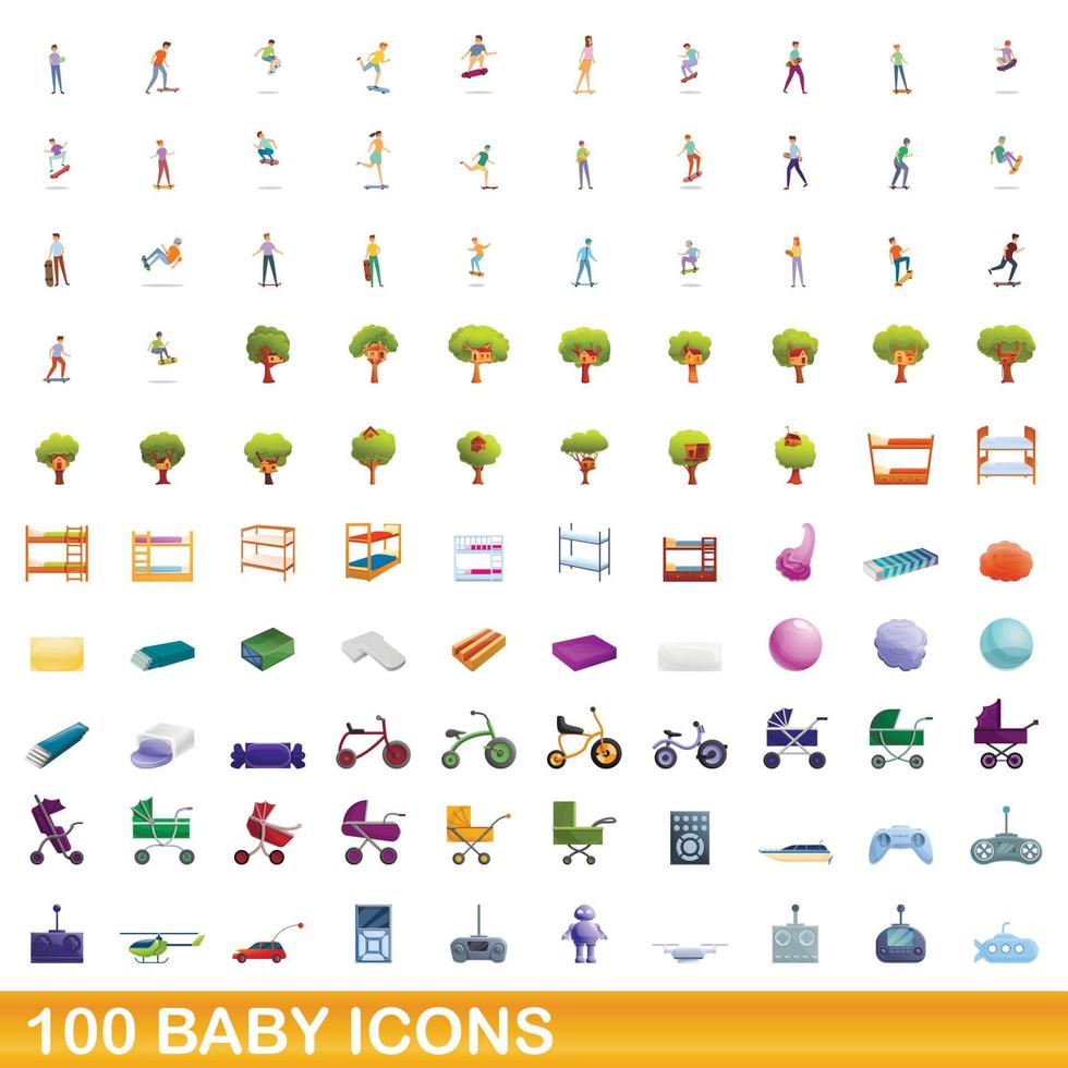 100 Baby-Icons gesetzt, Cartoon-Stil vektor