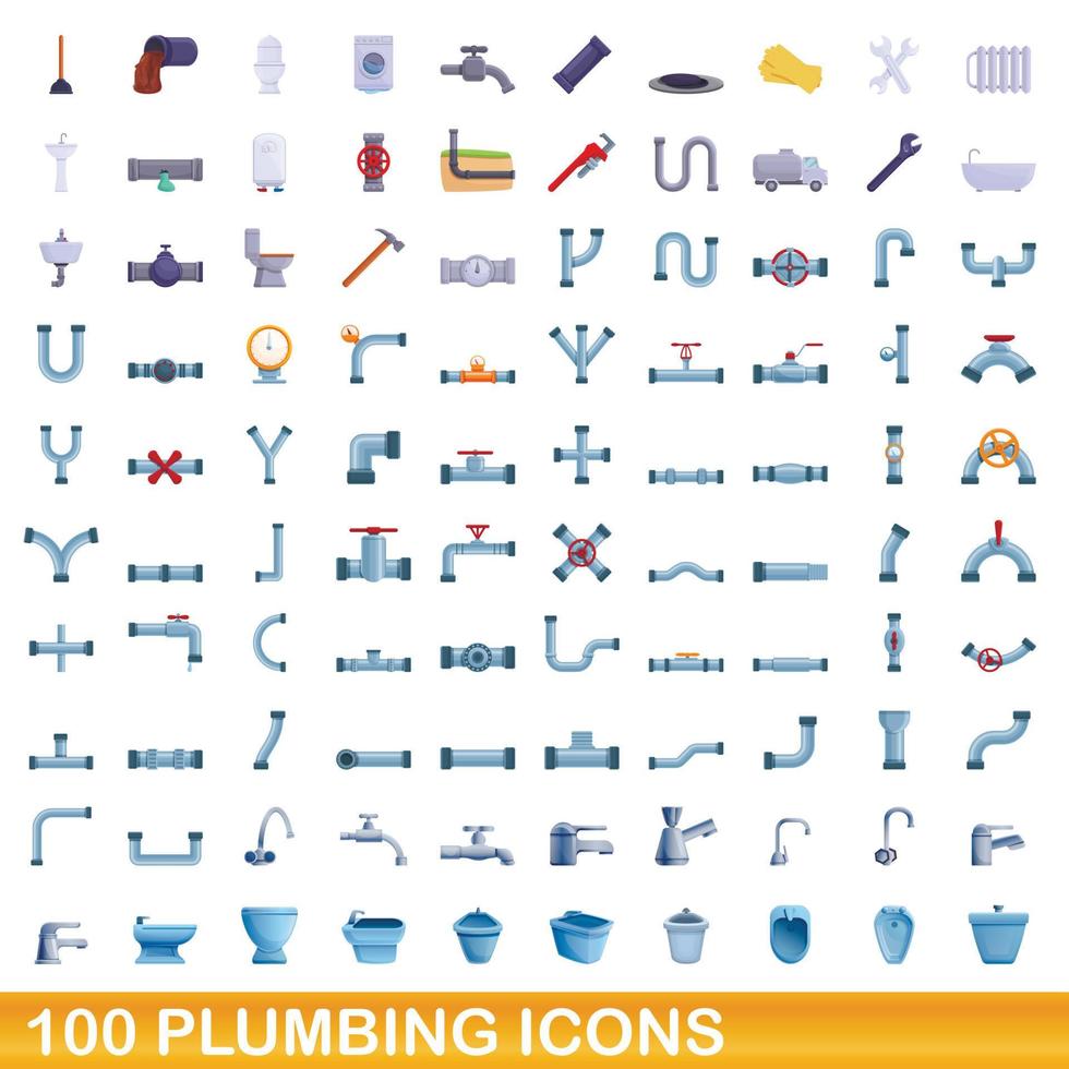 100 VVS ikoner set, tecknad stil vektor