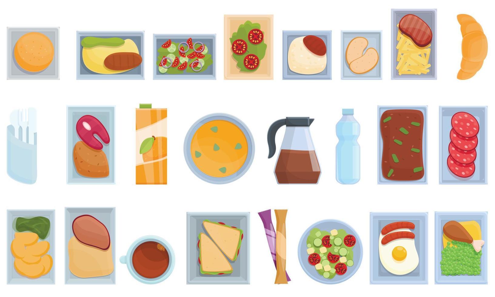 Airline Food Icons Set, Cartoon-Stil vektor