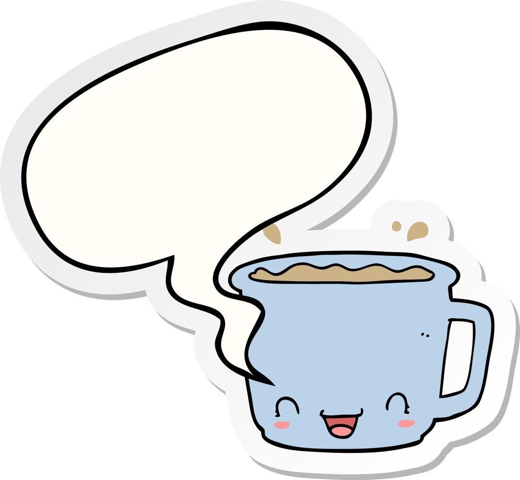 tecknad kopp kaffe och pratbubbla klistermärke vektor