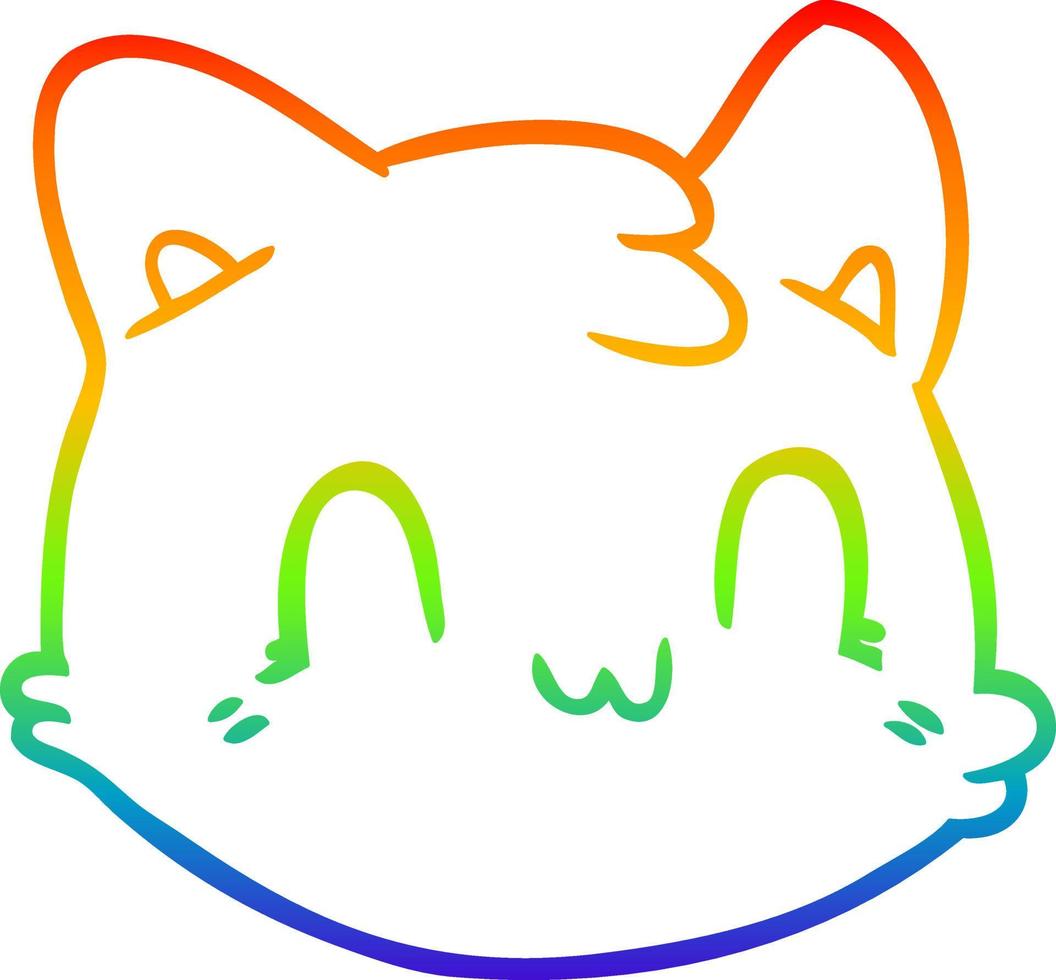 regnbågsgradient linjeteckning tecknad katt ansikte vektor