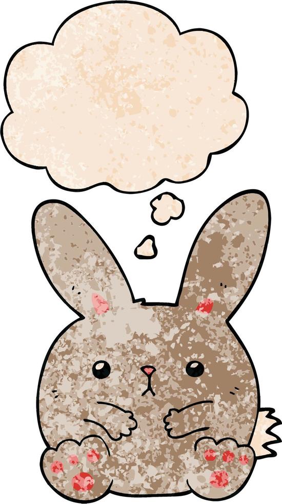 Cartoon-Kaninchen und Gedankenblase im Grunge-Texturmuster-Stil vektor
