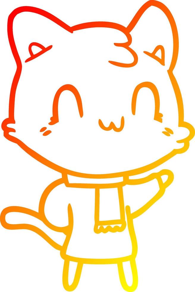 Warme Gradientenlinie Zeichnung Cartoon glückliche Katze mit Schal vektor
