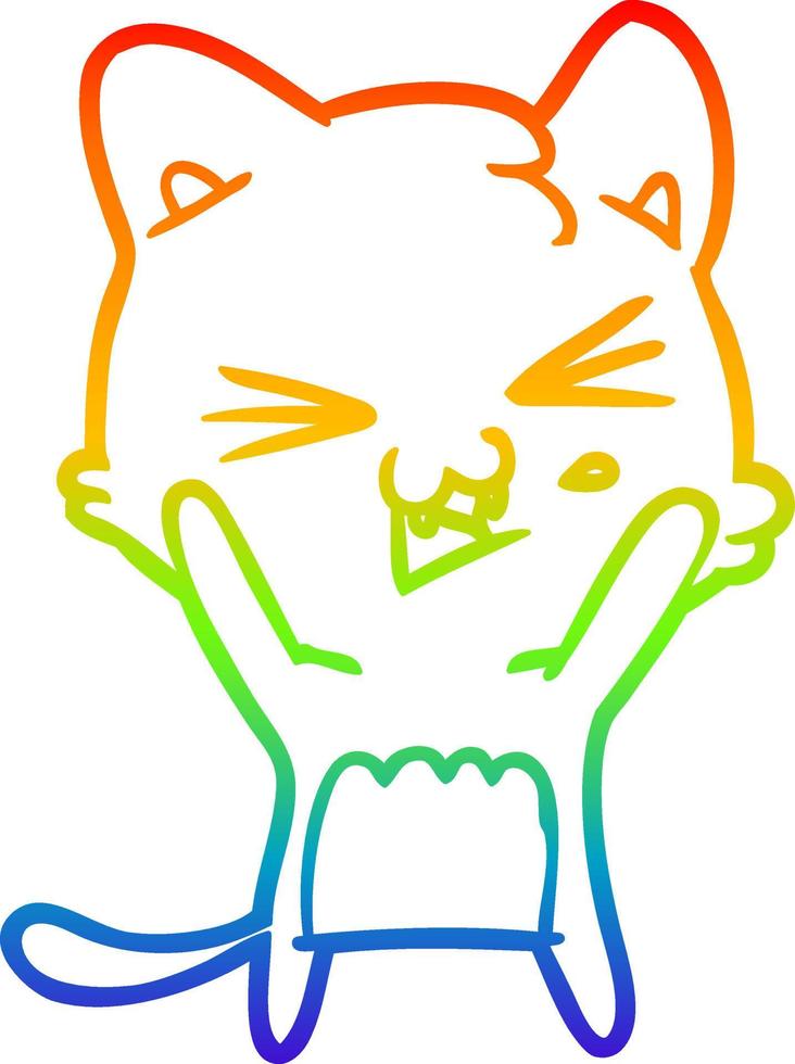 Regenbogen-Gradientenlinie Zeichnung Cartoon-Katze zischen vektor