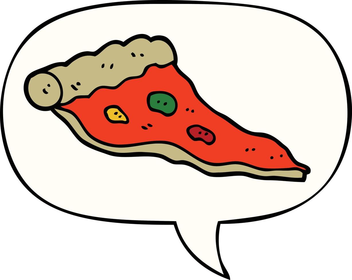 tecknad pizza och pratbubbla vektor