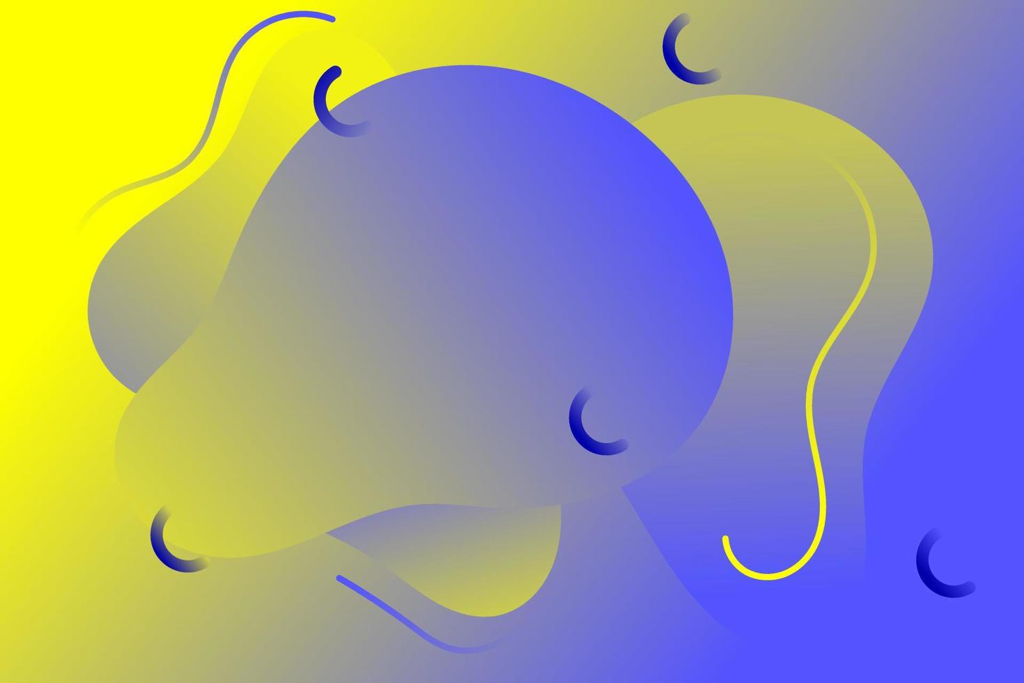 flüssiger hintergrund in der mitte der blauen und gelben farbverlaufsfarbe mit gebogenem kleinem umriss vektor