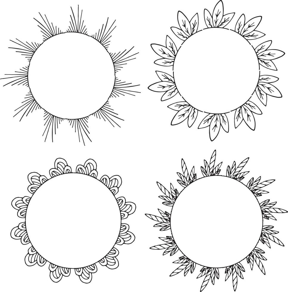 fyra runda ramar av svartvita dekorativa element. isolerade kransar på vit bakgrund för din design vektor