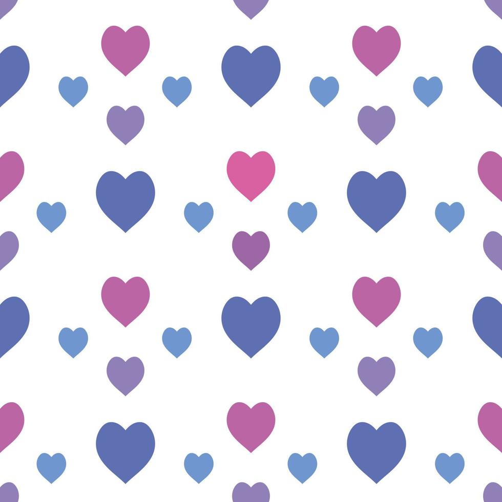 Nahtloses Muster mit exquisiten violetten, blauen und rosafarbenen Herzen auf weißem Hintergrund für Plaid, Stoff, Textil, Kleidung, Tischdecke und andere Dinge. Vektorbild. vektor