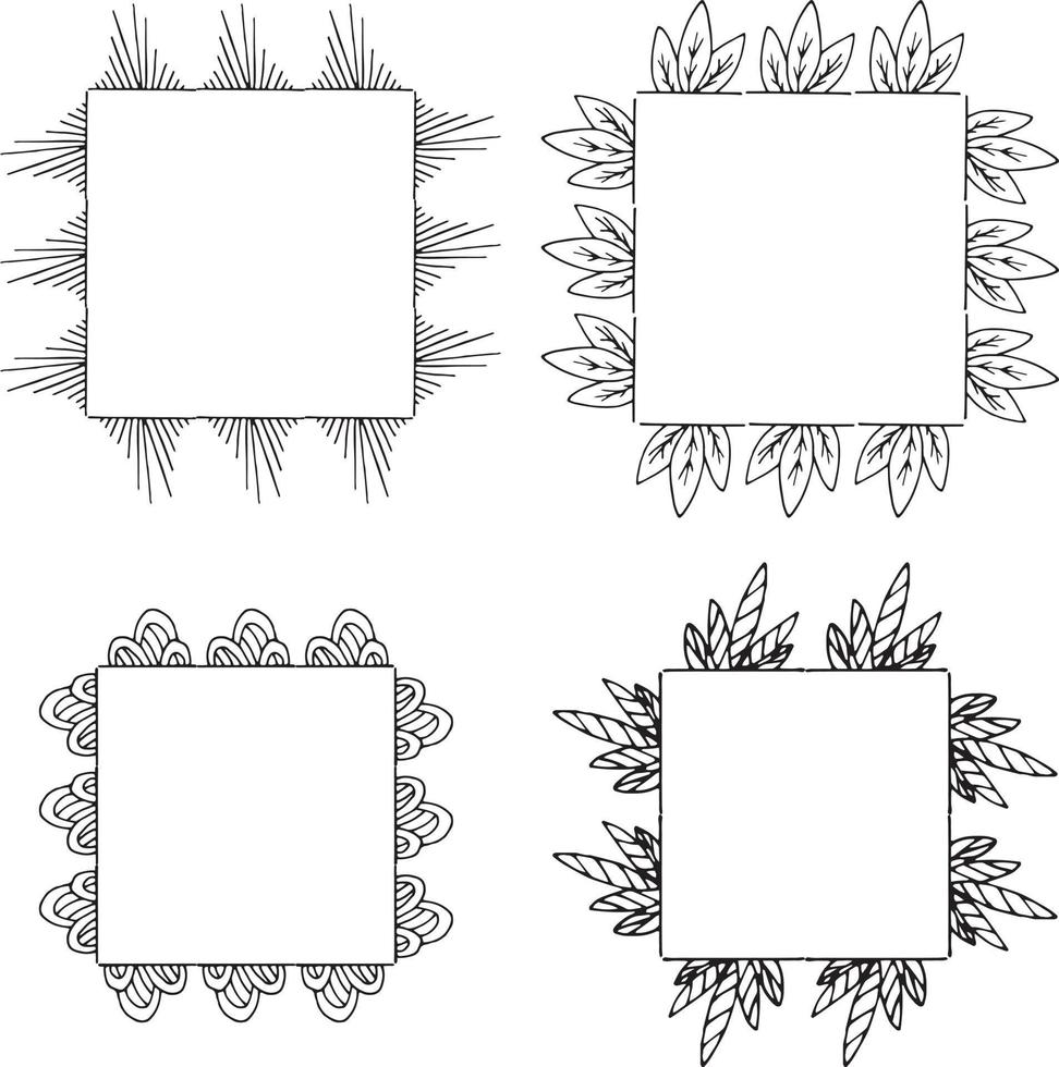 fyra fyrkantiga ramar av svarta och vita dekorativa element. isolerade ramar på vit bakgrund för din design vektor