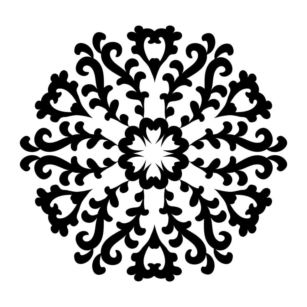 rund blommig mandala med rullar. cirkulär prydnad i orientalisk stil. vektor cirkulärt mönster. svartvitt.