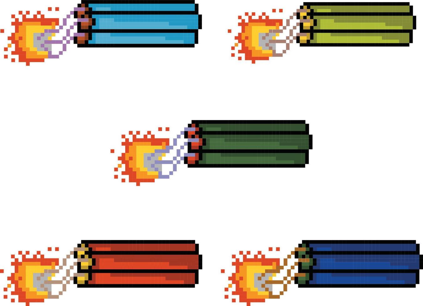 Bomben-Pixel-Art-Set. Explosion Pixelkunst Minecraft. vektor