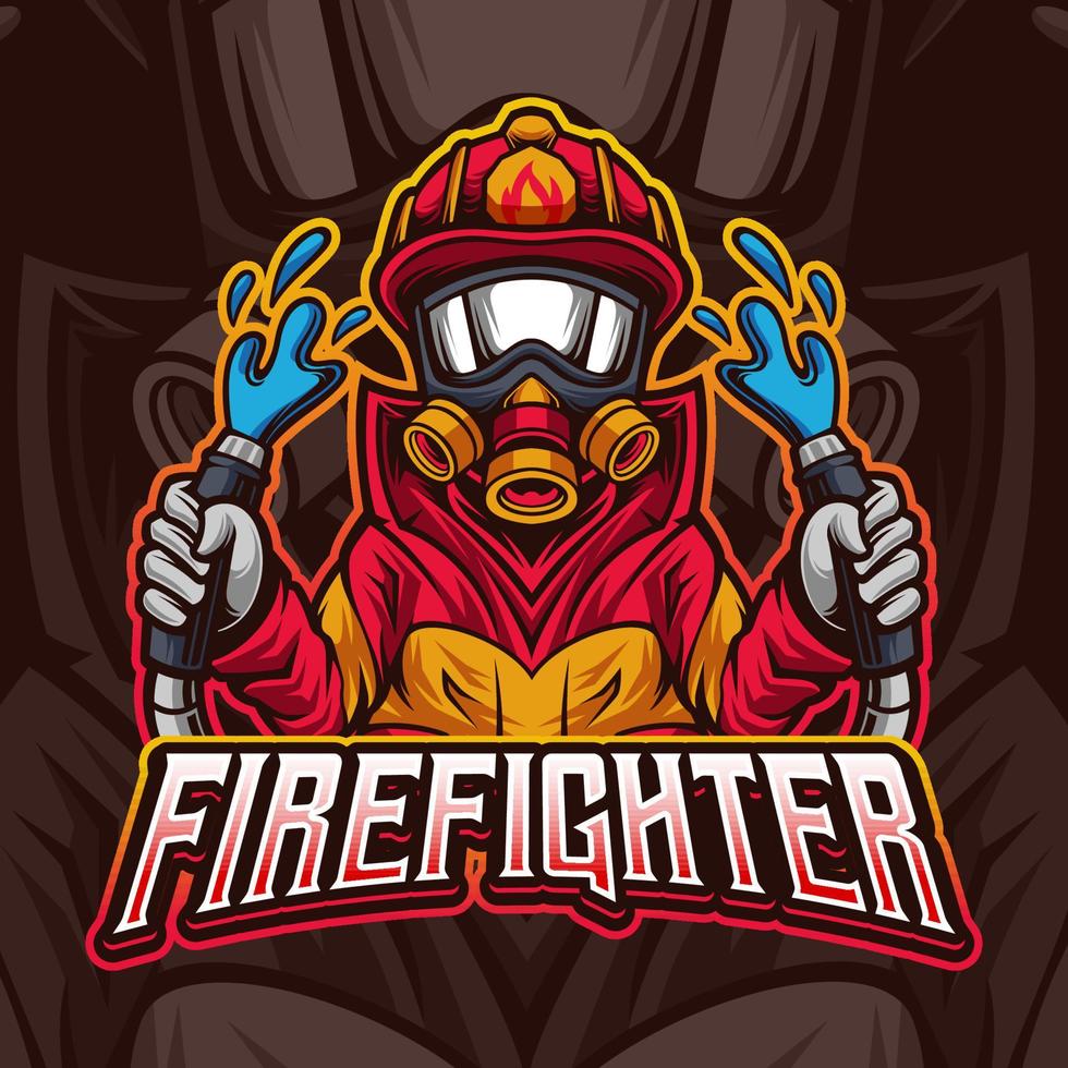 Feuerwehrmann-Maskottchen-Logo-Vorlagendesign vektor