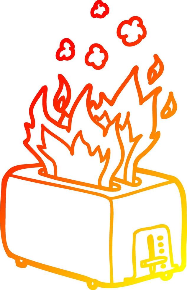 warme Gradientenlinie Zeichnung Cartoon brennender Toaster vektor