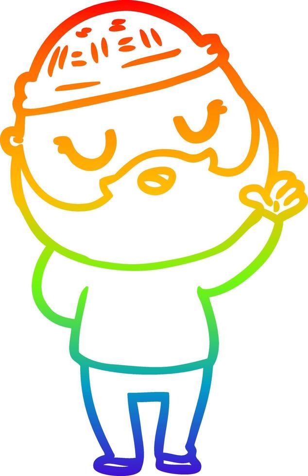Regenbogengradientenlinie zeichnet niedlichen Cartoon-Mann mit Bart vektor