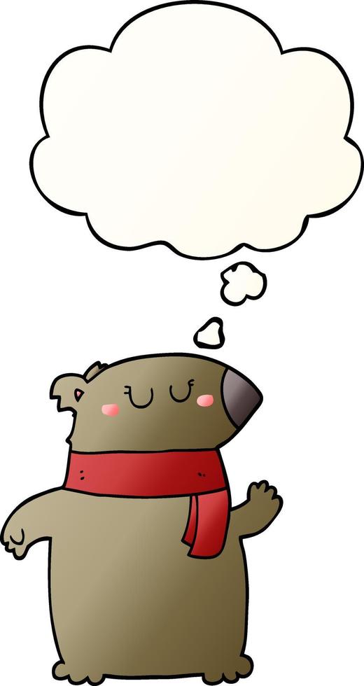 tecknad björn med halsduk och tankebubbla i mjuk gradientstil vektor
