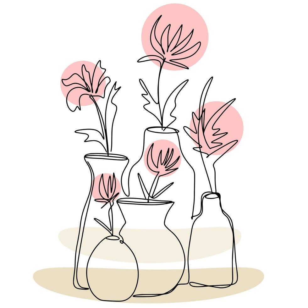 Blumen in Vasen zeichnen Kunstvektor vektor