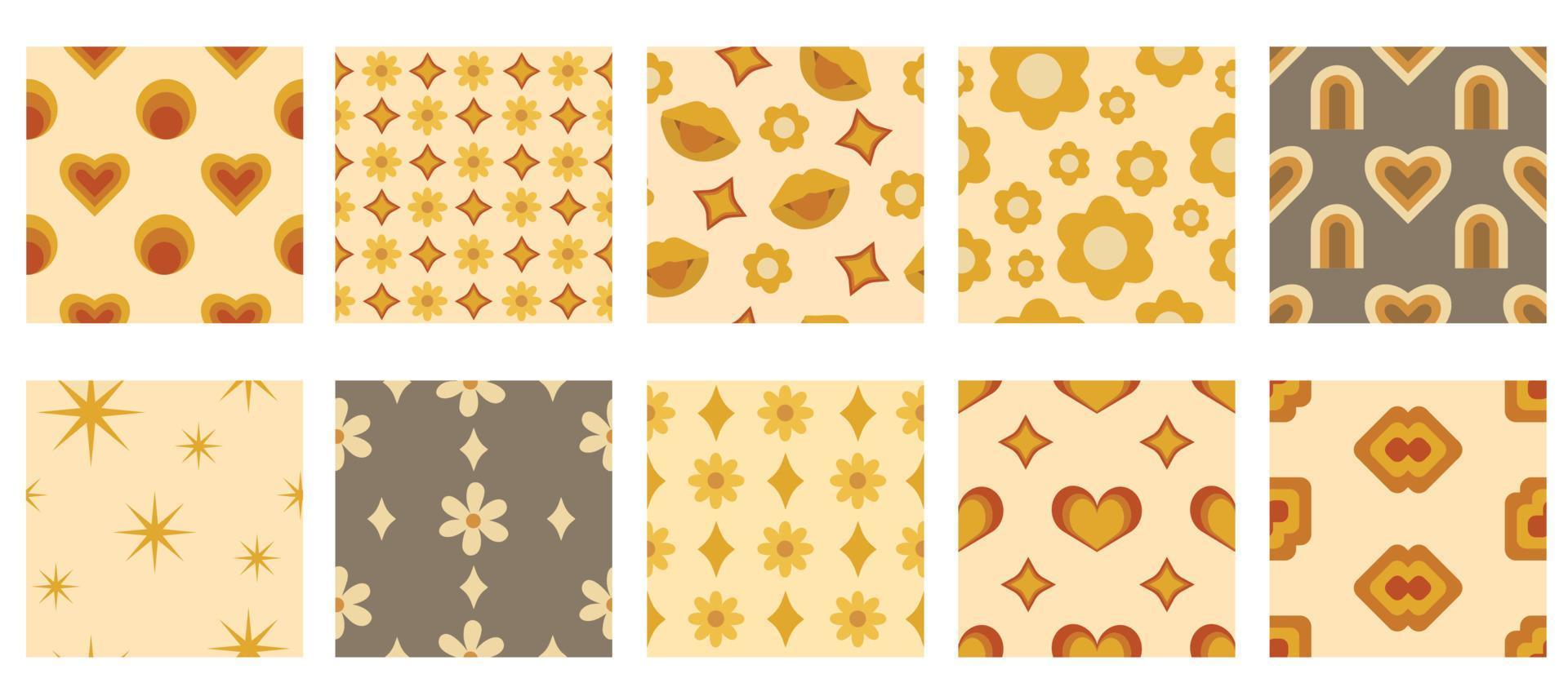 eine Reihe von Mustern im Retro-Stil der 70er Jahre. abstrakte Muster. Retro-Muster. vektor