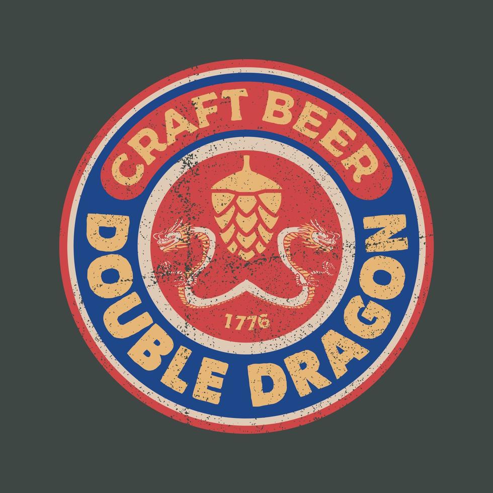 vintage abzeichen kreis logo craft beer double dragon vektor