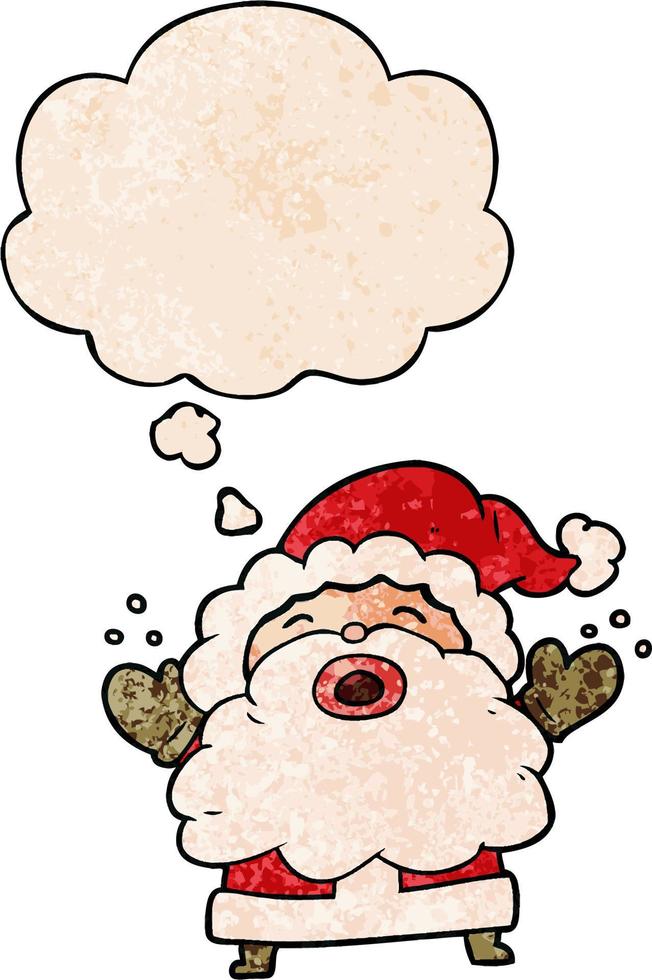 Cartoon-Weihnachtsmann schreit und dachte Blase im Grunge-Texturmuster-Stil vektor