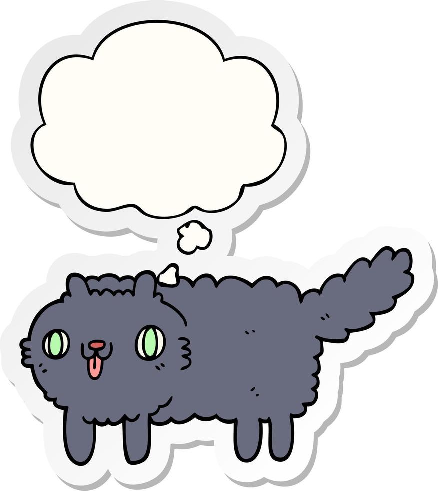 tecknad katt och tankebubbla som ett tryckt klistermärke vektor