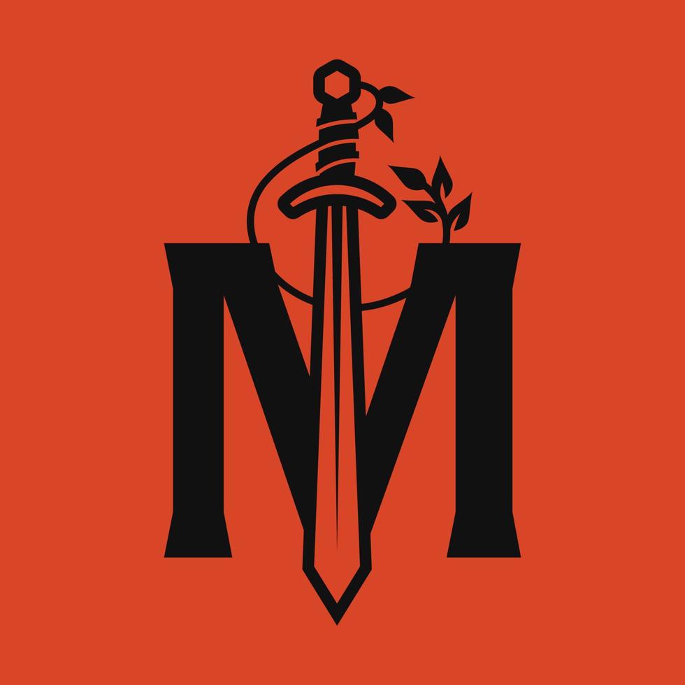 svärd alfabetet m logotyp vektor
