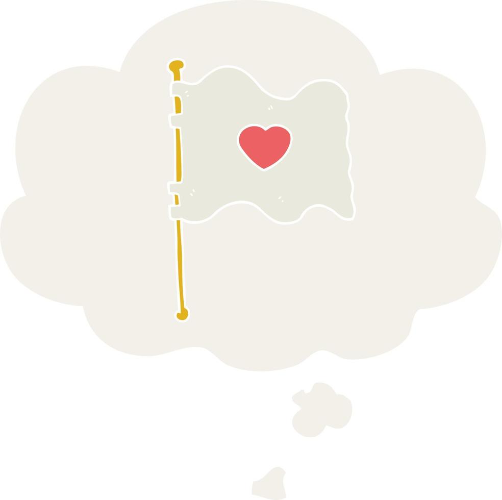 tecknad flagga med kärlekshjärta och tankebubbla i retrostil vektor