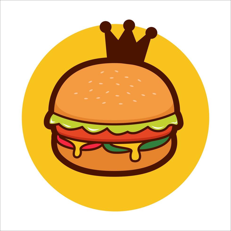 burger mit kronenillustrationslogo, könig des burgerlogos vektor