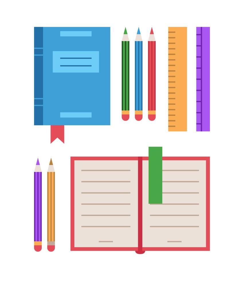 vektor färgglada kontorsmateriel set. isolerade skolutrustning samling på vit bakgrund