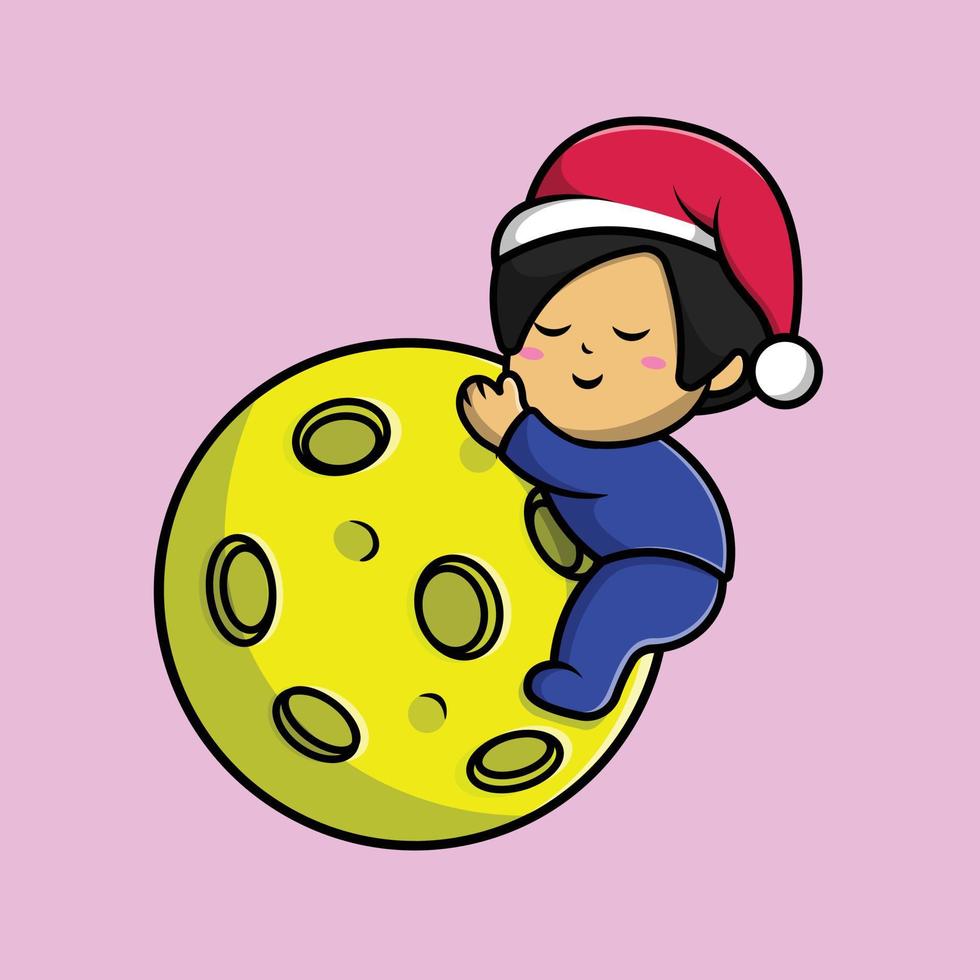 niedliches baby, das kappen trägt, die auf mond-cartoon-vektor-symbol-illustration schlafen. Business Finance Icon Konzept isolierter Premium-Vektor. vektor