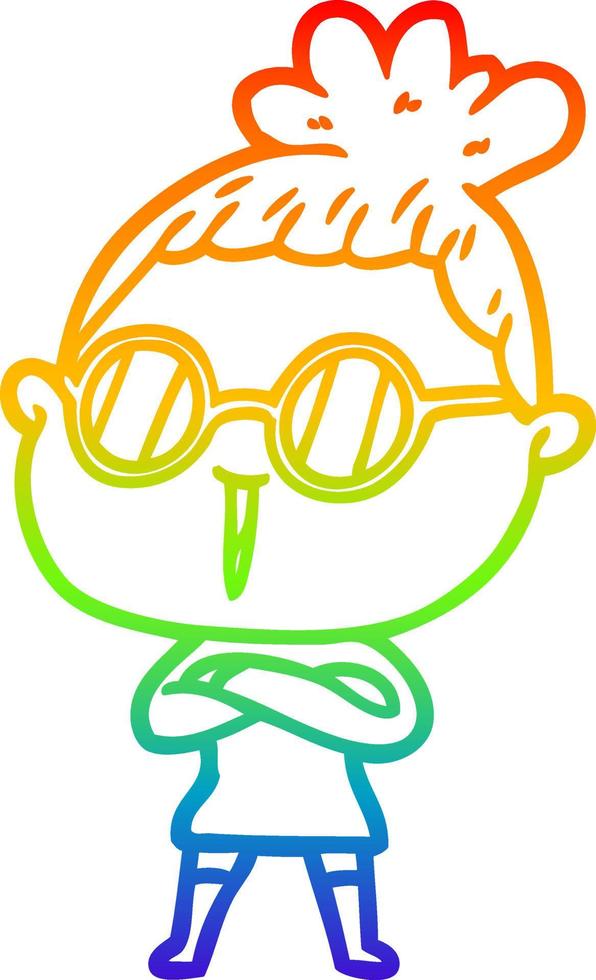 Regenbogen-Gradientenlinie Zeichnung Cartoon-Frau mit Brille vektor